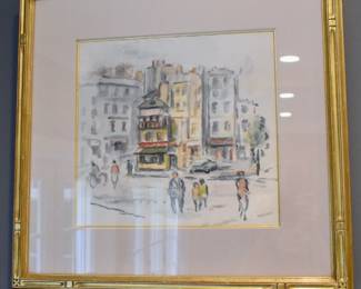 Watercolor street scene by Bernard Gussow