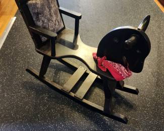 HAND MADE ROCKING BULL WITH COWHIDE SEAT