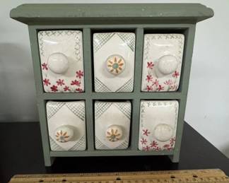 Pfaltzgraff spice cabinet with ceramic drawers