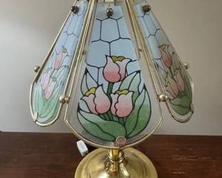 Brass lamp with glass shade and inline switch