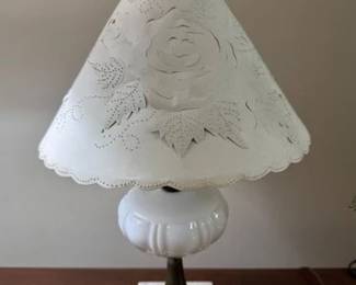 Milkglass and brass lamp