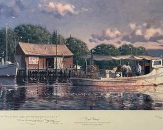 John Morton Barber signed, numbered and framed print, "Crab Potting"