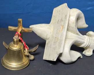 Vtg Bell With Cross Anchor Fleurdelis Wall Decor