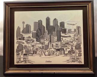 Frame Etching Of The Dallas Skyline
