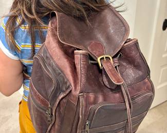 leather back pack-so many compartments