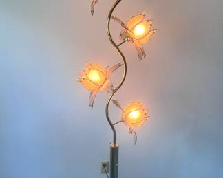 Vintage Hollywood Regency Glass Lotus Floor Lamp w/4 Lights