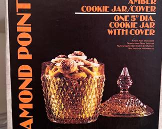Diamond Point Amber Cookie Jar in original box. 