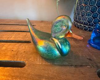 Signed and dated Vines studio art glass duck