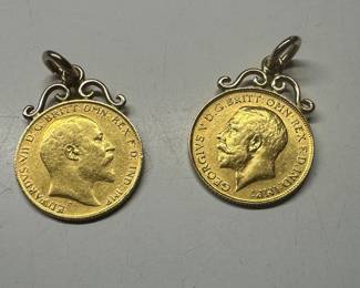 British 22kt Gold HALF Sovereign
coins 1914 George Fifth & 1910 King Edward