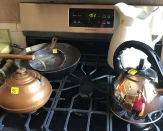 Tea Kettles, Cast Iron Skillets, English Ironstone Pitcher by J & G Meakin