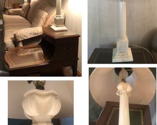 Pair of Vintage MCM Alabaster Column Lamps 
