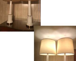 Pair of MCM White Opaline Milk Glass Column Style Table Lamps 