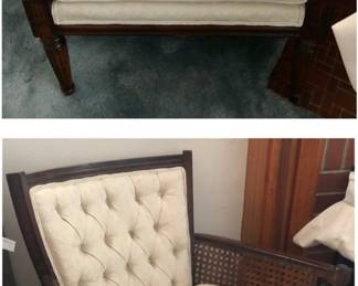 Matching  Vintage Button Tufted Cane Chair 