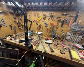 Many many tools and wood working equipment. Keep looking- photos below!
