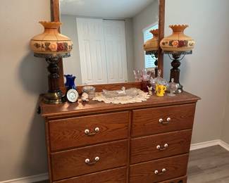Vintage hurricane lamps, furniture, and trinkets 