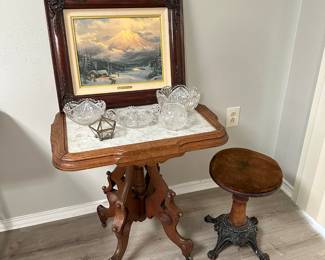 Antique furniture and Thomas Kincaid art print with certificate of authenticity 