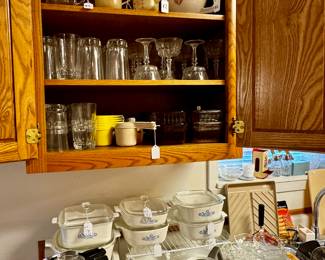 All different sizes of Cornflower Corningware