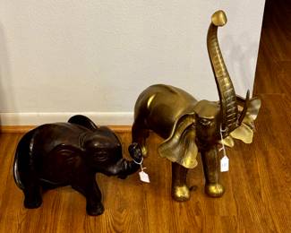 Heavy brass elephant and wooden elephant