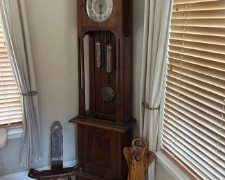 Antique grandfather clock 
Antique chairs