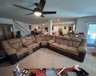 Large sectional, 2 end pieces are separate couches if you wanted to set it up like that. Both have double recliners that work well.