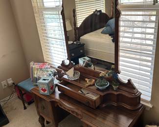 Antique vanity matches full size bed