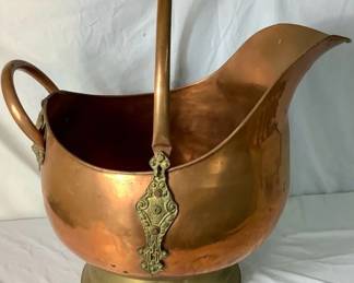 Vintage JUMBO Copper and Brass Copper Coal Scuttle Bucket 28" H x 26" D x 20" W 14.5 lbs.