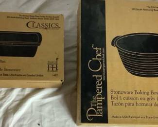 Pampered Chef Stoneware Bundle - Loaf Pan and Baking Bowl - New In Box