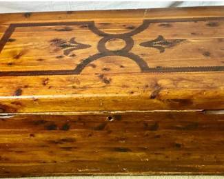 Vintage Cedar Chest with inlaid Wood Design on Cover