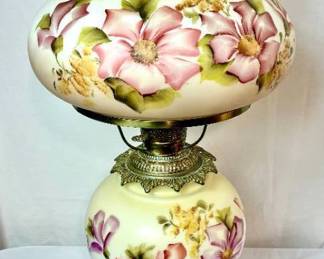 Large Victorian GWTW Hand Painted Parlor Hurricane Table Lamp