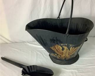 Vintage Black Metal Coal Carrier with Shovel 20" x 13" x 12" H