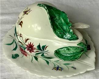 Vintage Italian Hand Painted Fruit Sugar Bowl with Lid and Spoon and 9" Tray