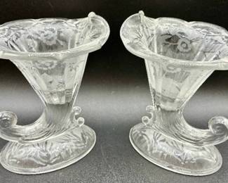 Pair of Fenton Cornucopia Candlestick Holders