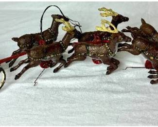 Vintage Cast Iron Christmas Santa Sleigh with 8 Reindeer