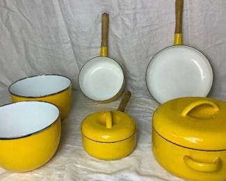 Vintage 8 Piece Yellow Enamel Cookware Set