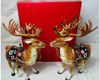 Fitz and Floyd Christmas Lodge Deer Taper Candleholders Pair