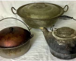 Vintage Kitchen Collection - Wagner Ware Sidney-O Tea Kettle, Klub Hammered Crafted Dutch Oven and Vintage Bread Dough Riser Pot