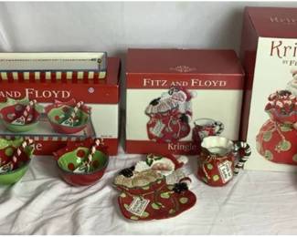 Fitz and Floyd Kringle Cookie Jar, Cookies for Santa Plate and Mug and Server Set