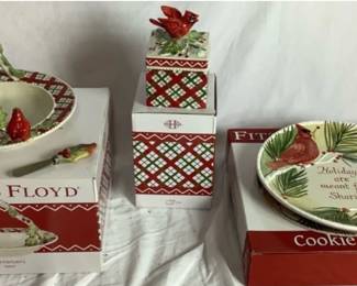 Fitz and Floyd Winterberry Lidded Box, Cookie Platter and Bowl