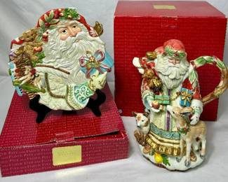 itz and Floyd Enchanted Holiday Santa Canape' Plate and Teapot