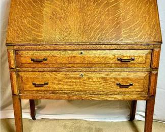 Antique Tiger Oak Secretary Drop Down Desk 