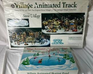 Department 56 Village Animated Track and Village Animated Skating Pond