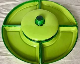 MCM Atomic California Pottery Green Porcelain Relish/Snack Dishes