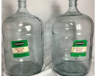 2 Vintage Chippewa Distilled Water 5 Gallon Glass Water Bottles