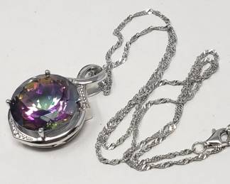 Sterling silver necklace with sterling and mystic topaz gemstone pendant