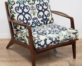 I.B Kofod Larsen-style mid century modern walnut armchair 