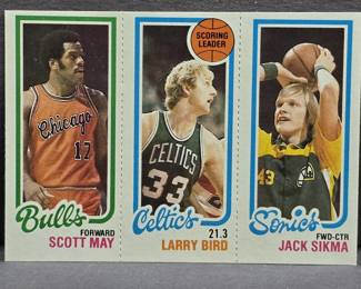 1980-1981 Topps #30 Larry Bird Rookie RC, with Scott May and Jack Sikma basketball card