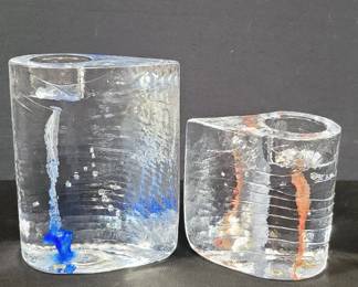 Pair of Kosta Boda crystal candle holders