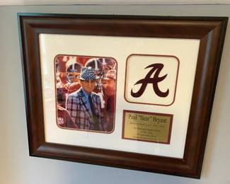 Lots of University of Alabama items - seat cushions, Bear Bryant framed pictures and more !