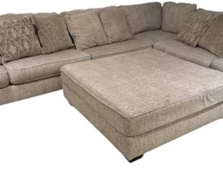 Ashley Furniture Rawcliff 4 Piece Sectional and Oversized Accent Ottoman with Throw Pillows
