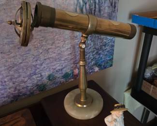 Vintage Large Corki Weeks Brass Kaleidoscope w/ Onyx Stone Base.